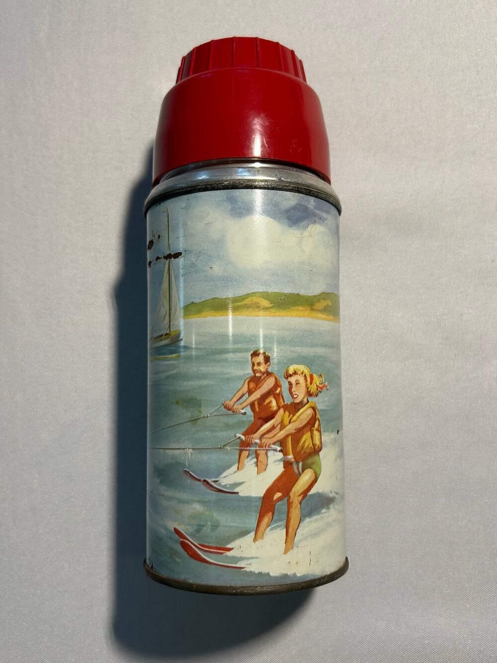 1959 Boating Water Skiing Thermos by The American Thermos Products Holtemp
